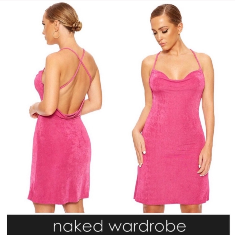 Naked Wardrobe Back To My X slinky cowl pink dress open back